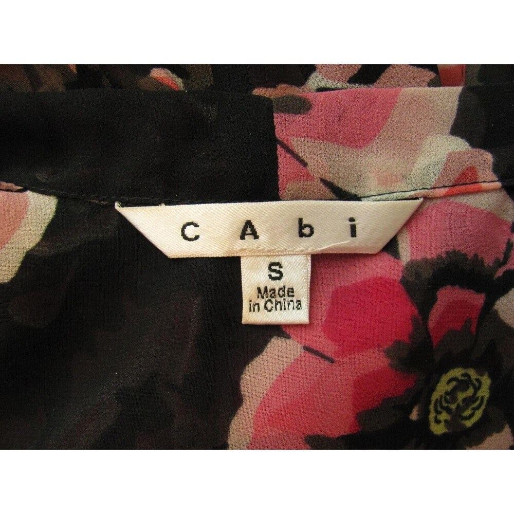 CAbi S Tunic Top Blouse Black Pink Bold Floral Deep V Neck 3/4 Sleeve Style 400 - Picture 7 of 7